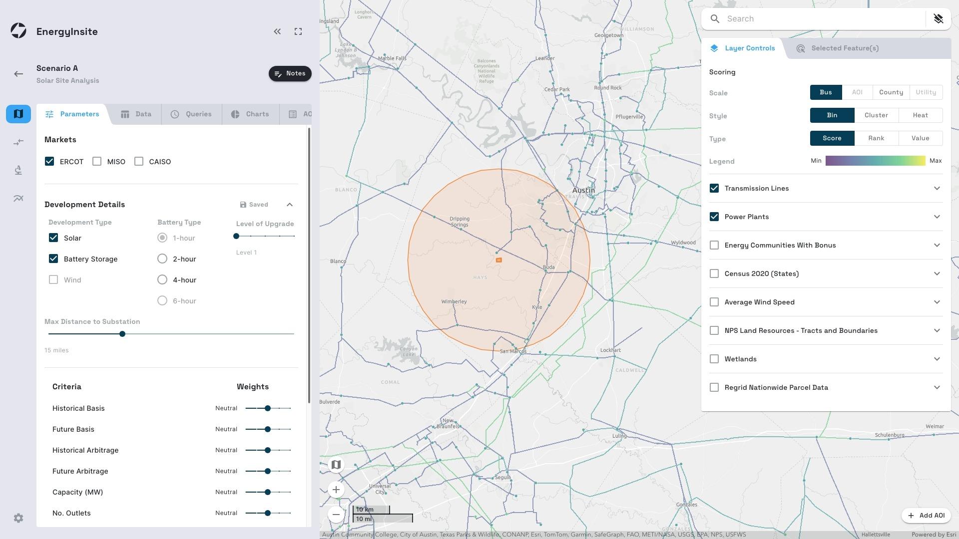 Greenfield Siting Application Screenshot