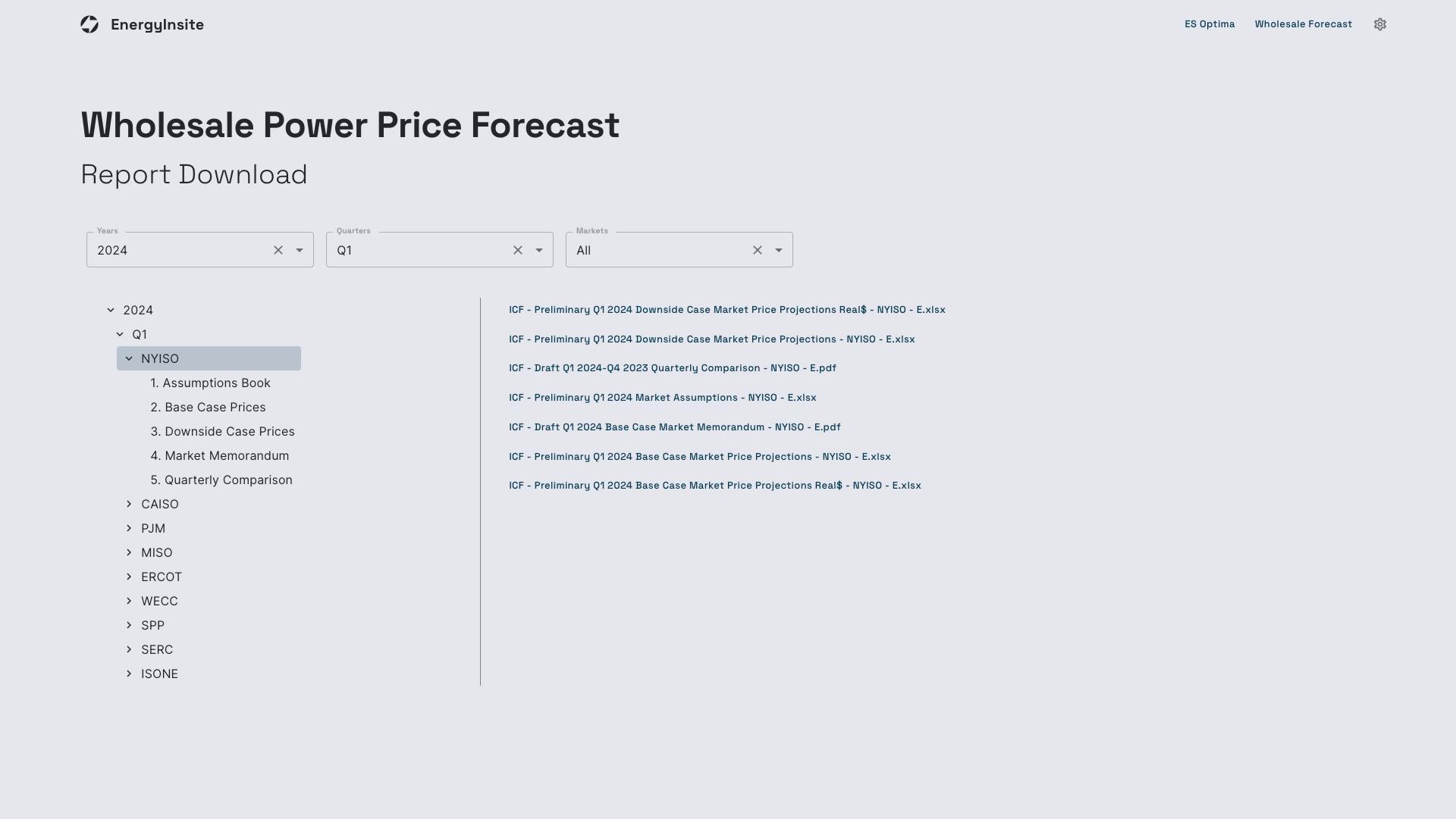 Wholesale Forecast Application Screenshot